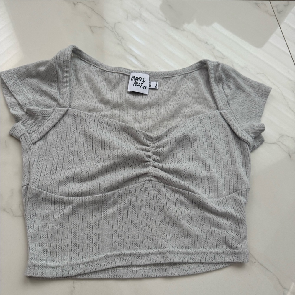 Princess Polly Light Gray Ruched Crop Top